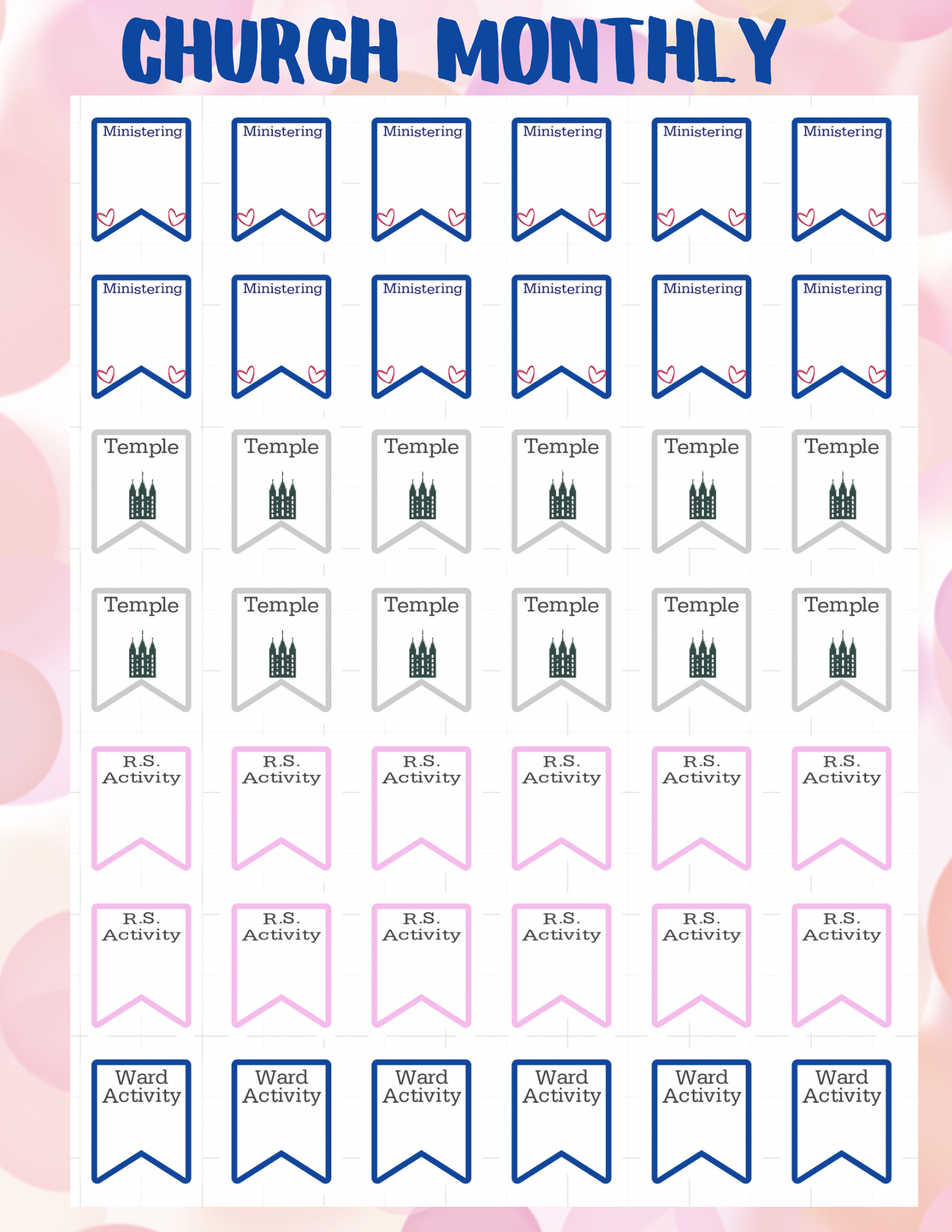 Planner Sticker Sheet Church Monthly (various)