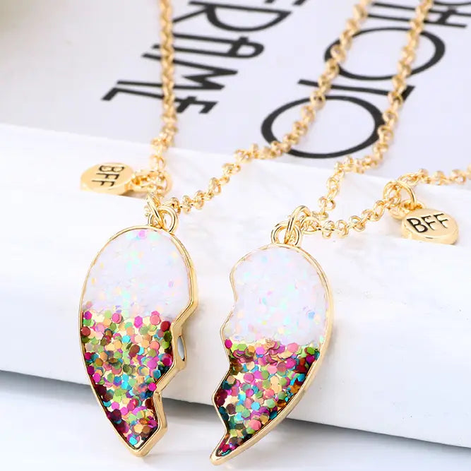 BFF Glitter Heart Necklaces