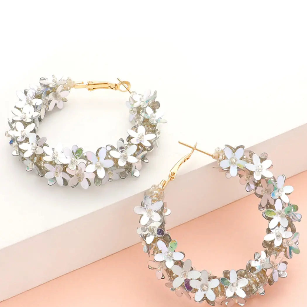 Flower Beaded Hoops