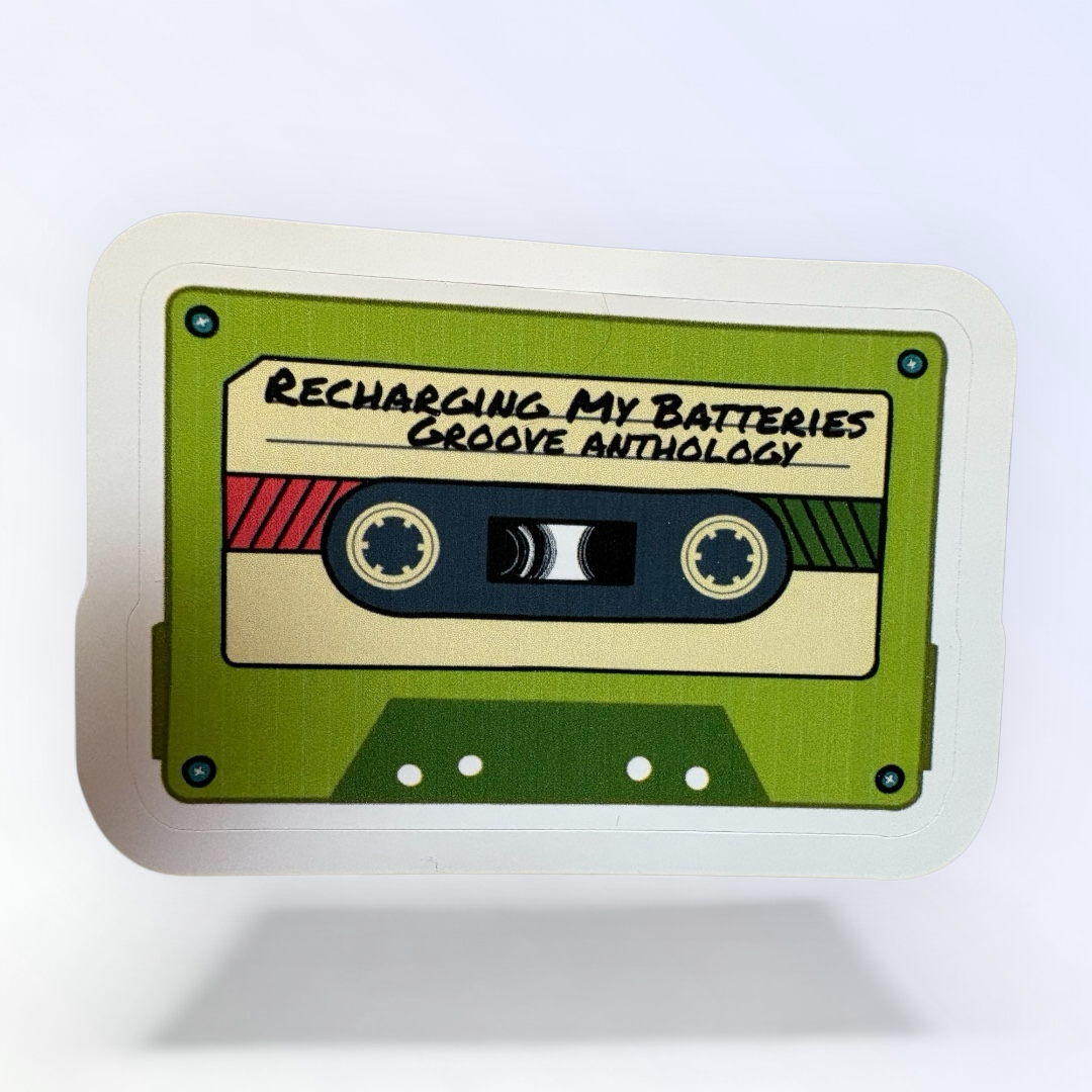 Retro Cassette Tape - Recharging My Batteries - Groove Anthology Waterproof Sticker