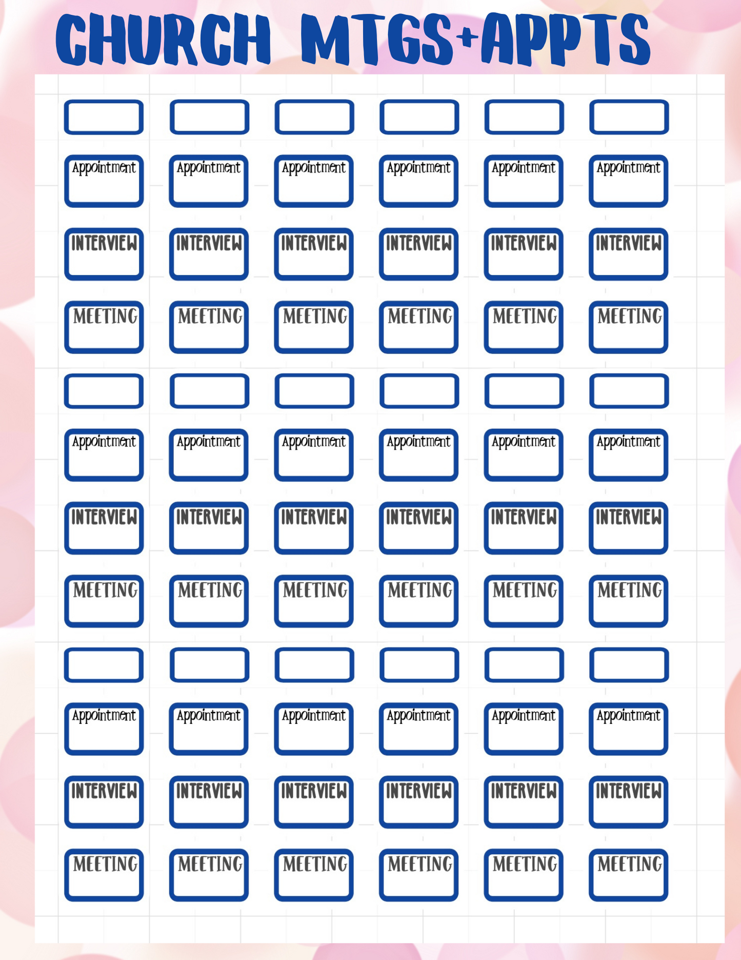 Planner Sticker Sheet Church Mtgs & Appts (various)