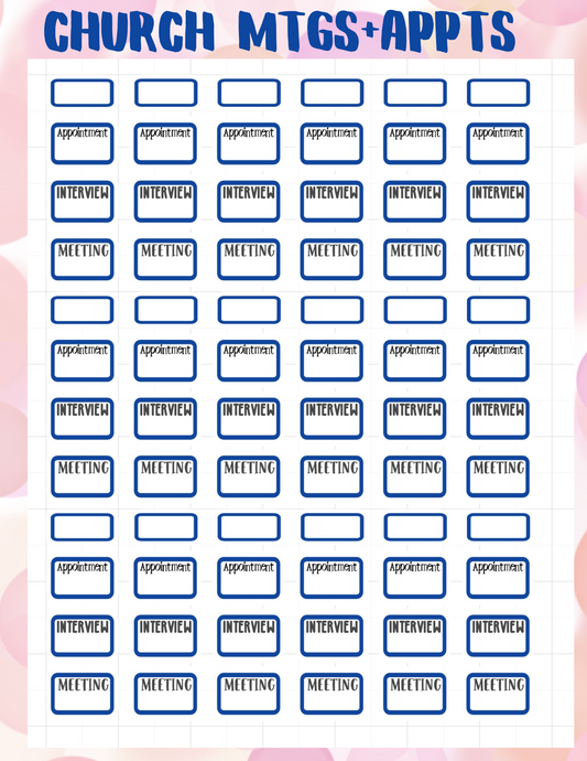 Planner Sticker Sheet Church Mtgs & Appts (various)