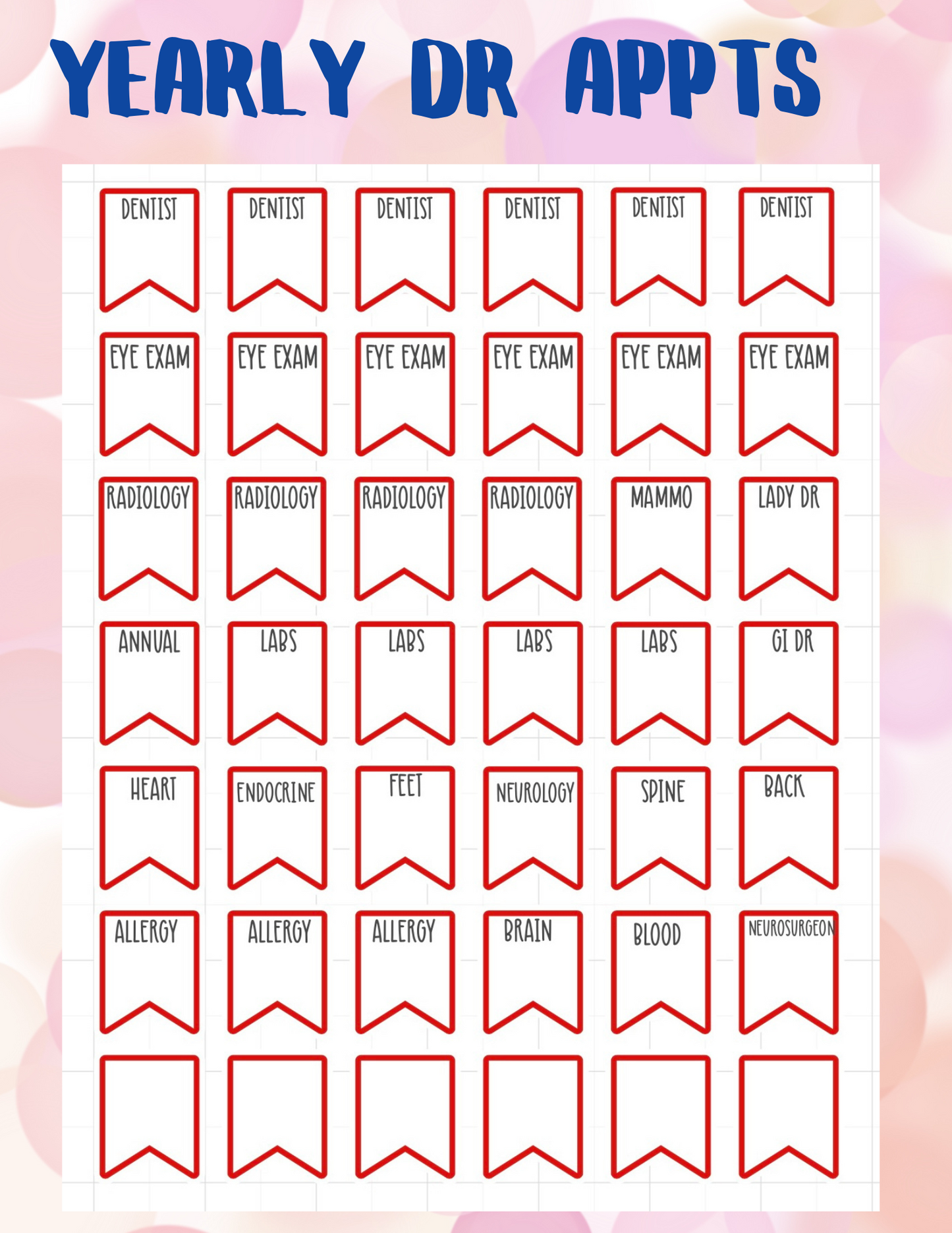 Planner Sticker Sheet Yearly Dr Appts